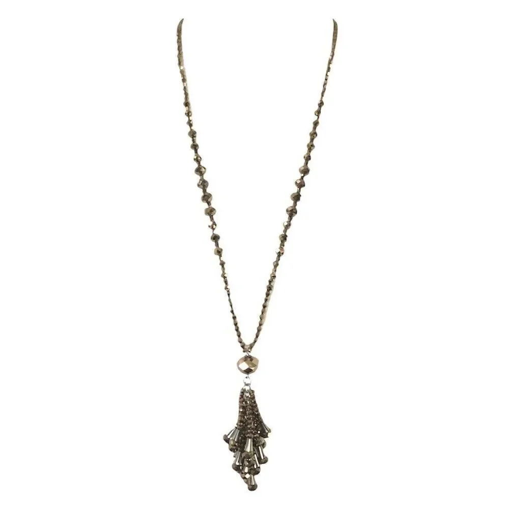 Handmade Tassel Necklace 33in Bronze Metallic Coated Glass Beads